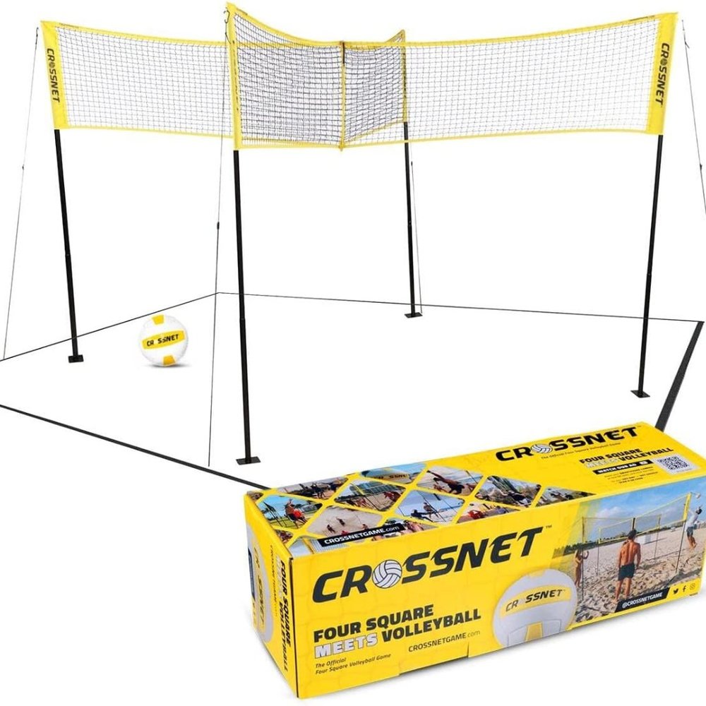 NEW CROSSNET 4-Way Volleyball Net w/ Carrying Backpack & Ball - 4 Square Volley